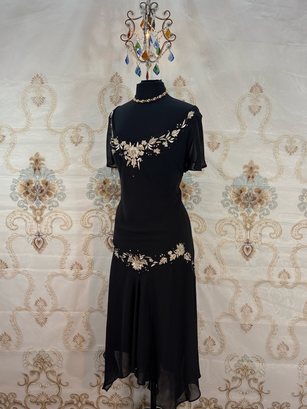 ✨Vintage Y2K Beaded & Embroidered Floral Ruffle Fairy Midi Dress✨